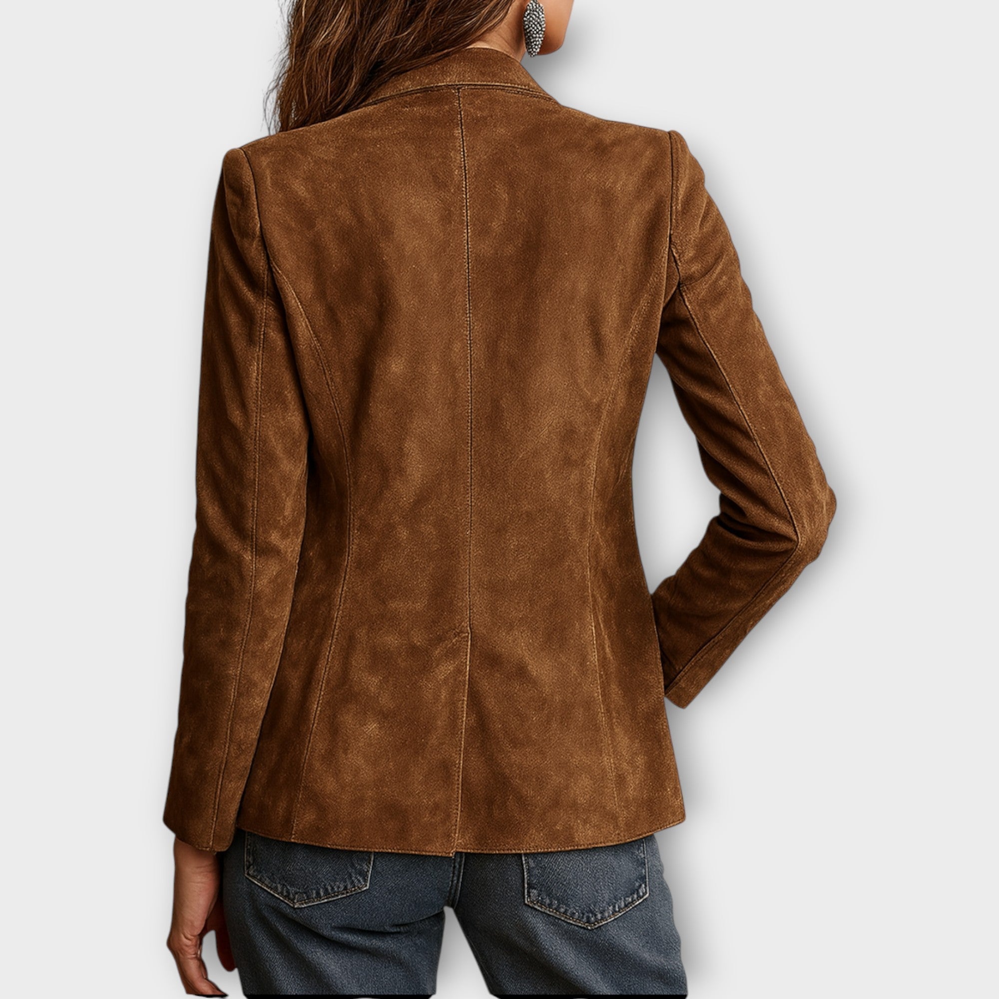 Getailleerde blazer dames van suède met knoopsluiting en steekzakken 3