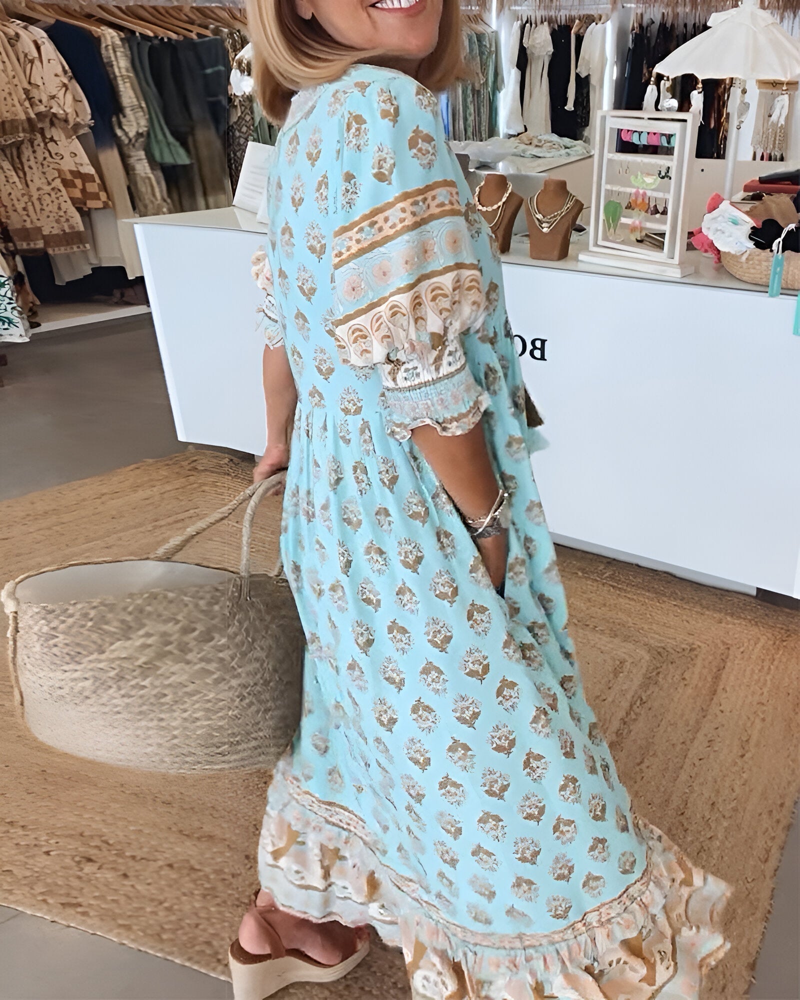 Maëlle - Maxi boho jurk met V-hals en bloemenprint dames