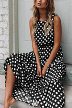 Mouwloze zomerjurk dames met stippen en midi-lengte