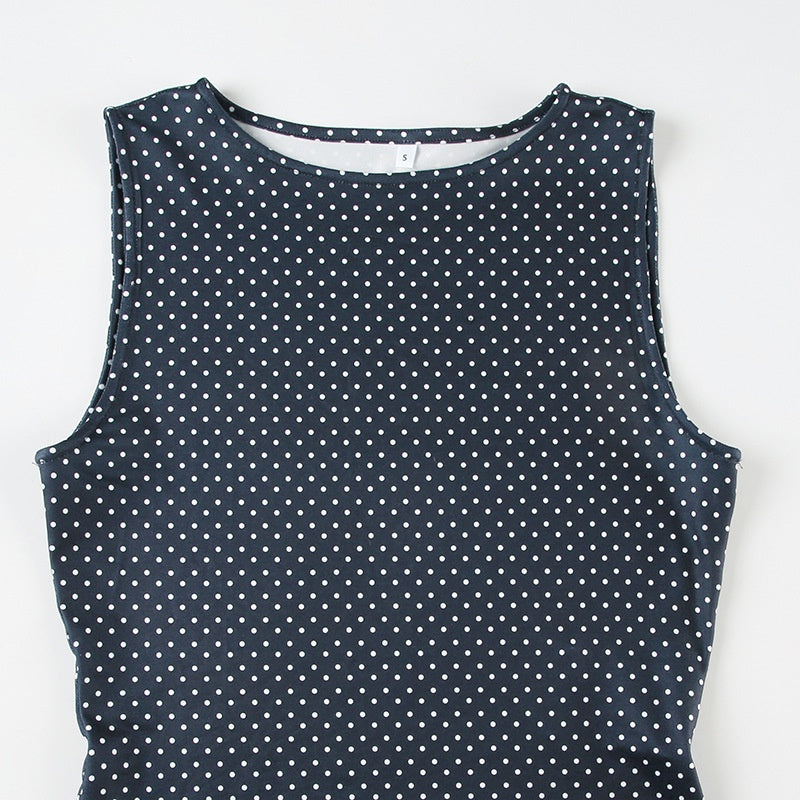 Lucelle - Mouwloze mini jurk met stippen en aansluitende taille dames