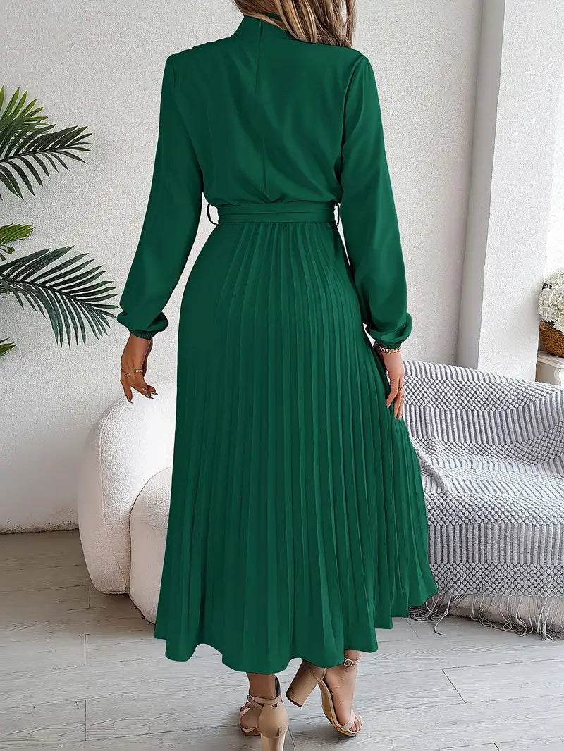 Cameline - Geplooide midi jurk met lange mouwen en ceintuur dames