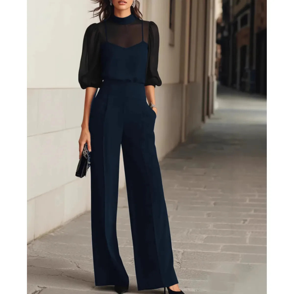 Elegante set dames met blouse en wijde pantalon