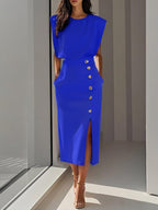 Florine - Elegante midi jurk met knopen dames