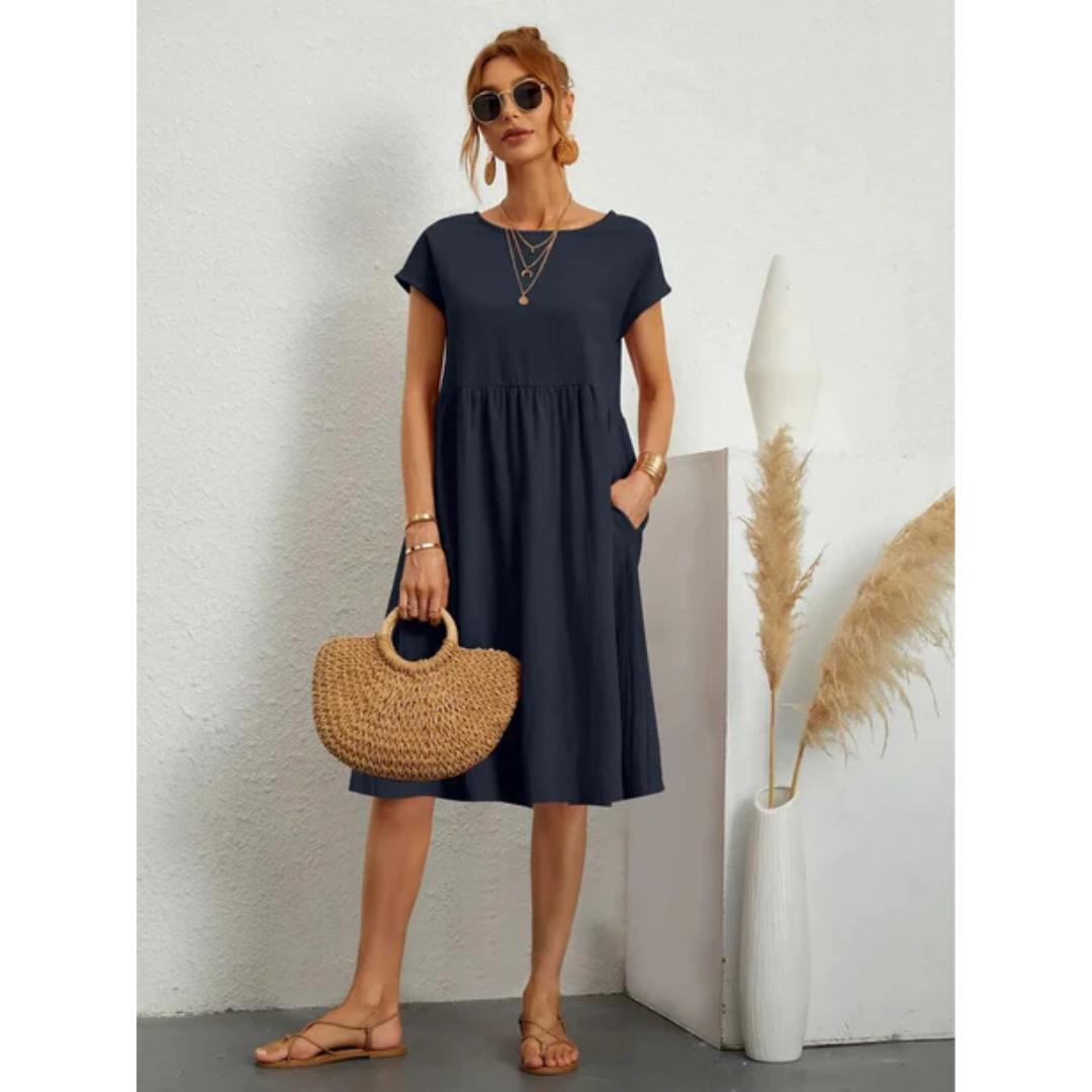 Valeria - Elegante zomerse midi jurk met korte mouwen dames