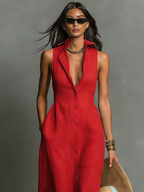 Eulalie - Maxi blousejurk mouwloos van linnenmix met kraag dames