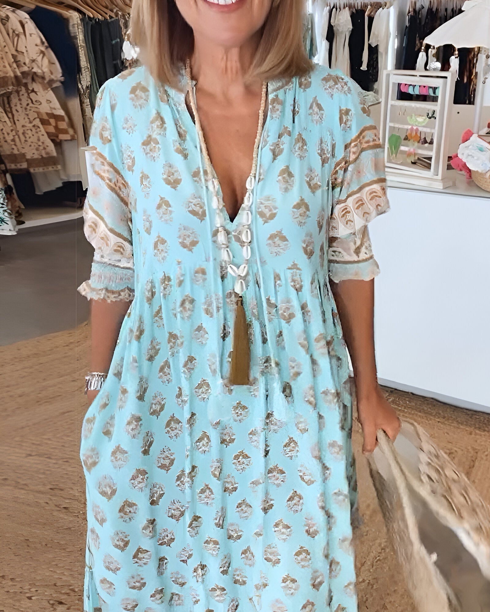 Maëlle - Maxi boho jurk met V-hals en bloemenprint dames
