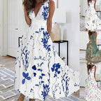 Iris - Luchtige maxi zomerjurk met diepe V-hals en bloemenprint dames