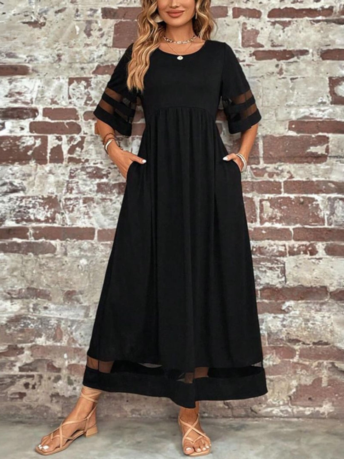 Hortense - Maxi jurk met halflange mouwen dames