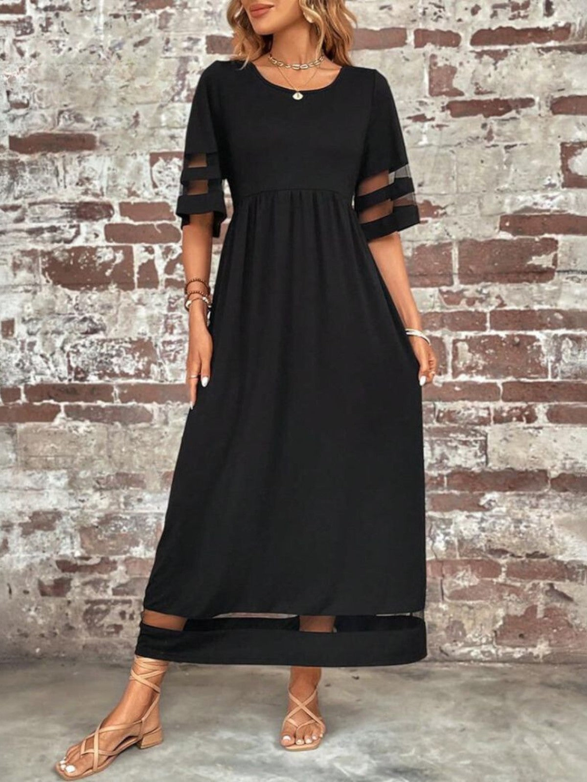 Hortense - Maxi jurk met halflange mouwen dames