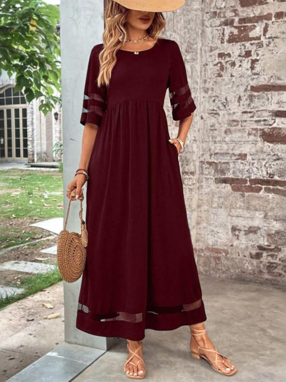 Hortense - Maxi jurk met halflange mouwen dames