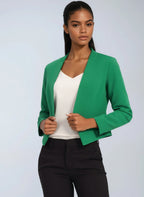 Korte blazer dames met open voorkant, asymmetrische zoom en volledige voering 2