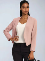 Korte blazer dames met open voorkant, asymmetrische zoom en volledige voering 4