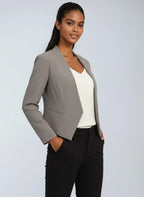 Korte blazer dames met open voorkant, asymmetrische zoom en volledige voering 7
