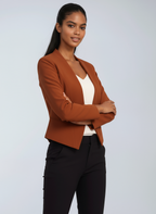 Korte blazer dames met open voorkant, asymmetrische zoom en volledige voering 8