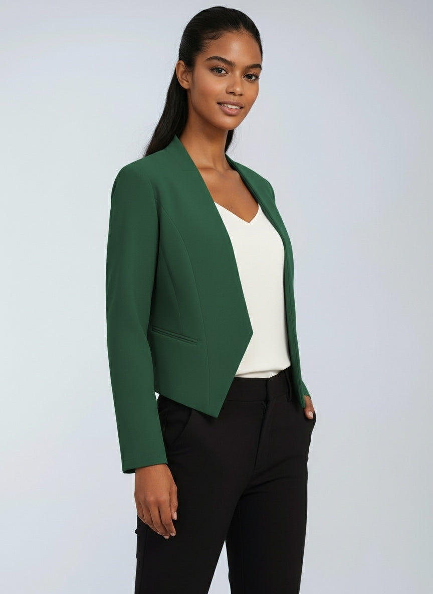 Korte blazer dames met open voorkant, asymmetrische zoom en volledige voering 15