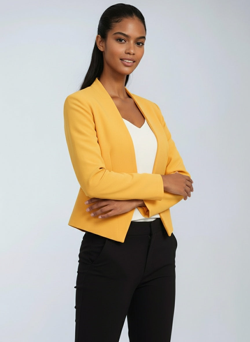 Korte blazer dames met open voorkant, asymmetrische zoom en volledige voering 10