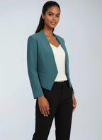 Korte blazer dames met open voorkant, asymmetrische zoom en volledige voering 13