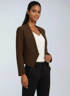 Korte blazer dames met open voorkant, asymmetrische zoom en volledige voering 11