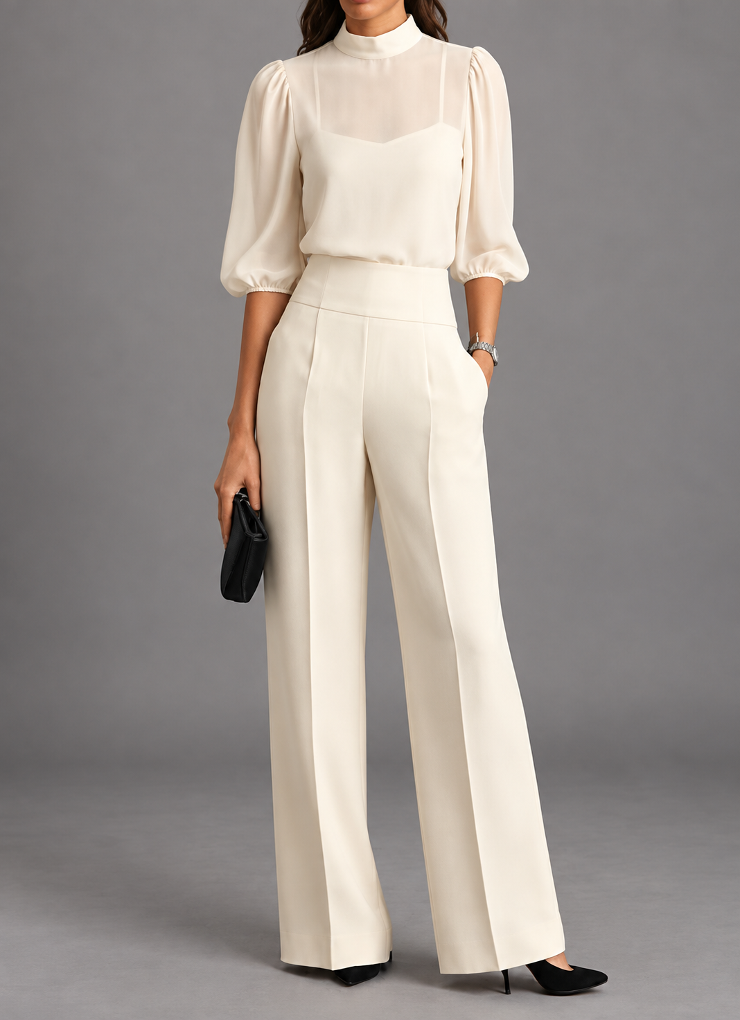 Elegante set dames met blouse en wijde pantalon