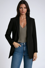 Lange blazer dames met getailleerde pasvorm en reverskraag voor kantoor en avond 1