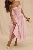 Clemelle - Roze midi jurk met corset en A-lijn pasvorm dames