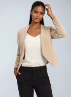 Korte blazer dames met open voorkant, asymmetrische zoom en volledige voering 5