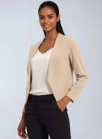 Korte blazer dames met open voorkant, asymmetrische zoom en volledige voering 1