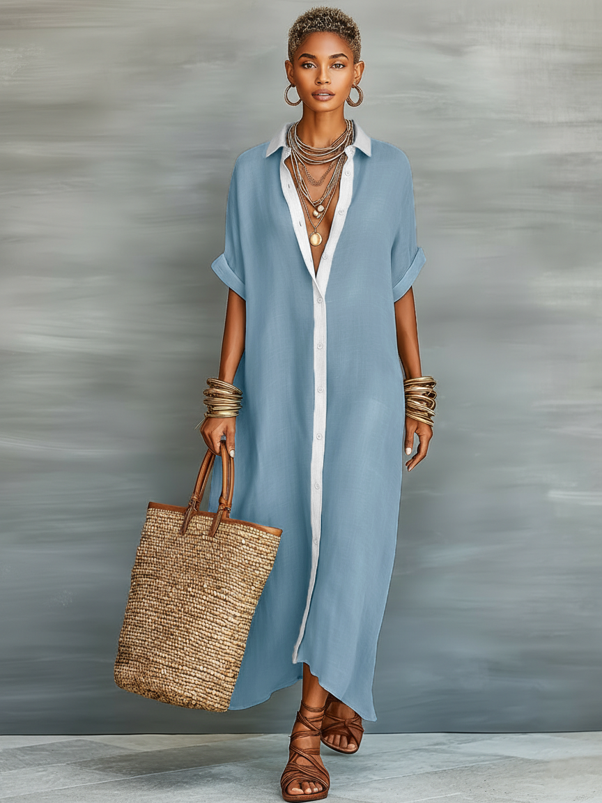 Coline - Maxi blousejurk met korte mouwen dames