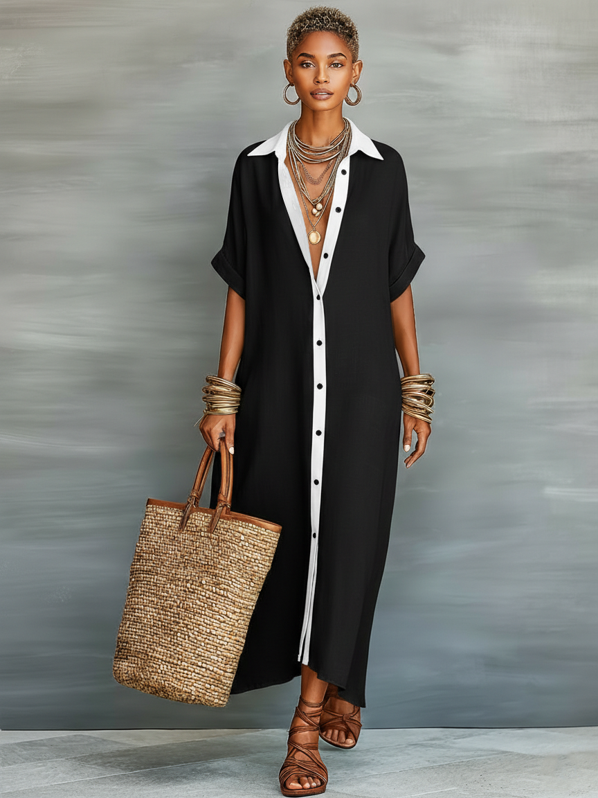 Coline - Maxi blousejurk met korte mouwen dames