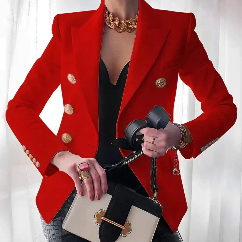 Gevoerde blazer dames met gestructureerde schouders, reverskraag en enkele rij knopen 3