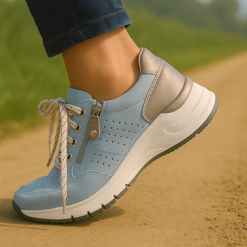 Lichtgewicht wandelschoenen dames met elastische veters, rits en antislipzool 4