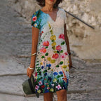 Helene - Mini zomerjurk met bloemenprint en korte mouwen dames
