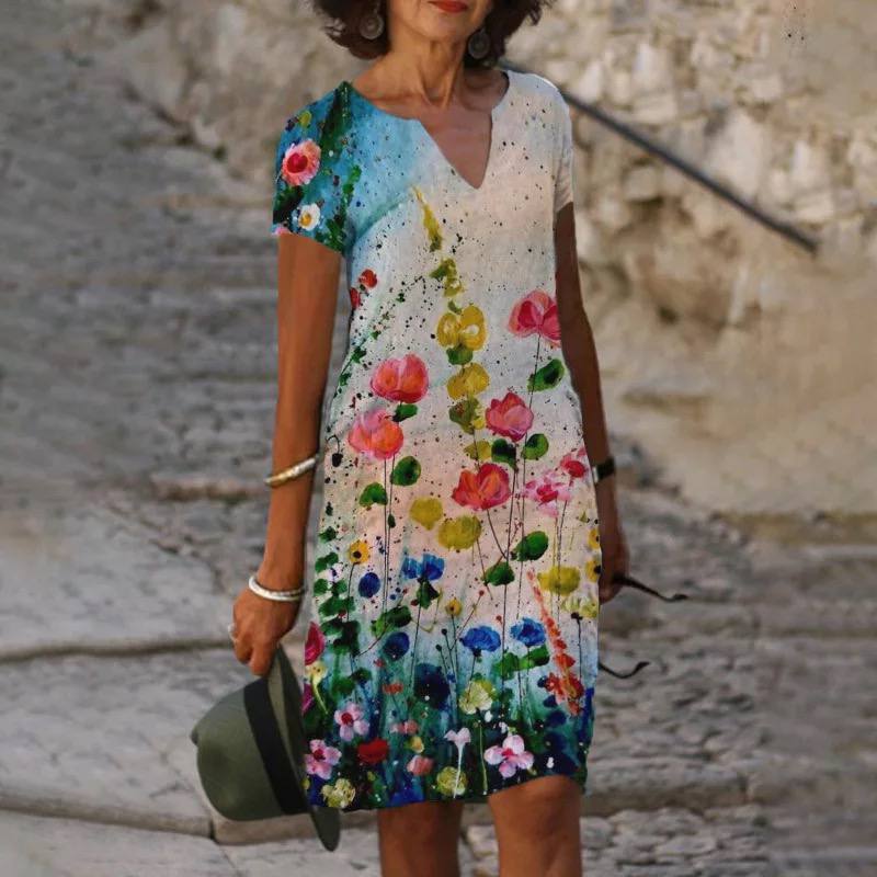 Helene - Mini zomerjurk met bloemenprint en korte mouwen dames