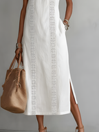 Midi zomerjurk dames met kant en split