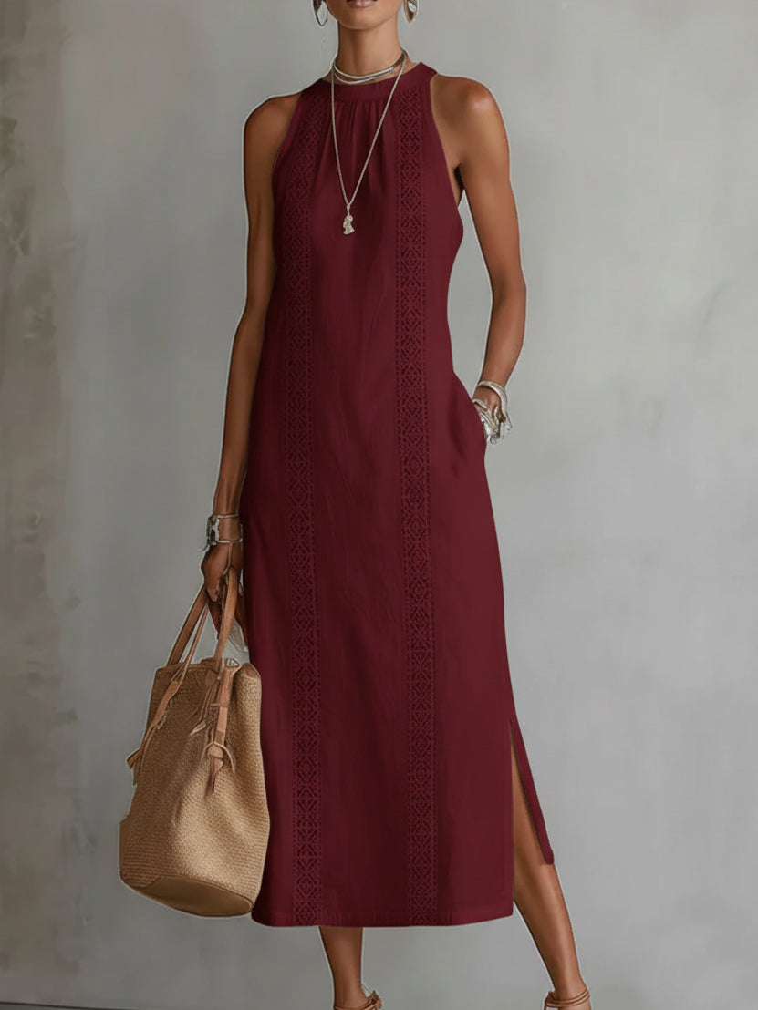 Midi zomerjurk dames met kant en split