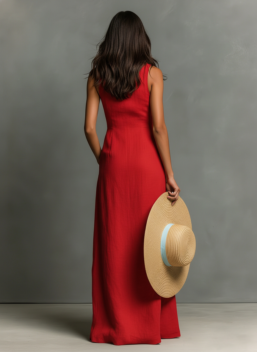 Eulalie - Maxi blousejurk mouwloos van linnenmix met kraag dames