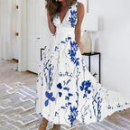 Iris - Luchtige maxi zomerjurk met diepe V-hals en bloemenprint dames