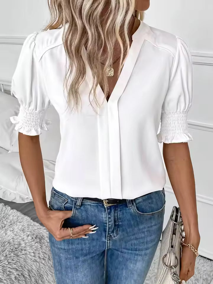 Vera - Blouse met korte mouwen en v-hals dames