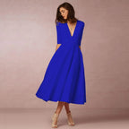 Constance - Midi zomerjurk met V-hals en driekwartmouwen dames