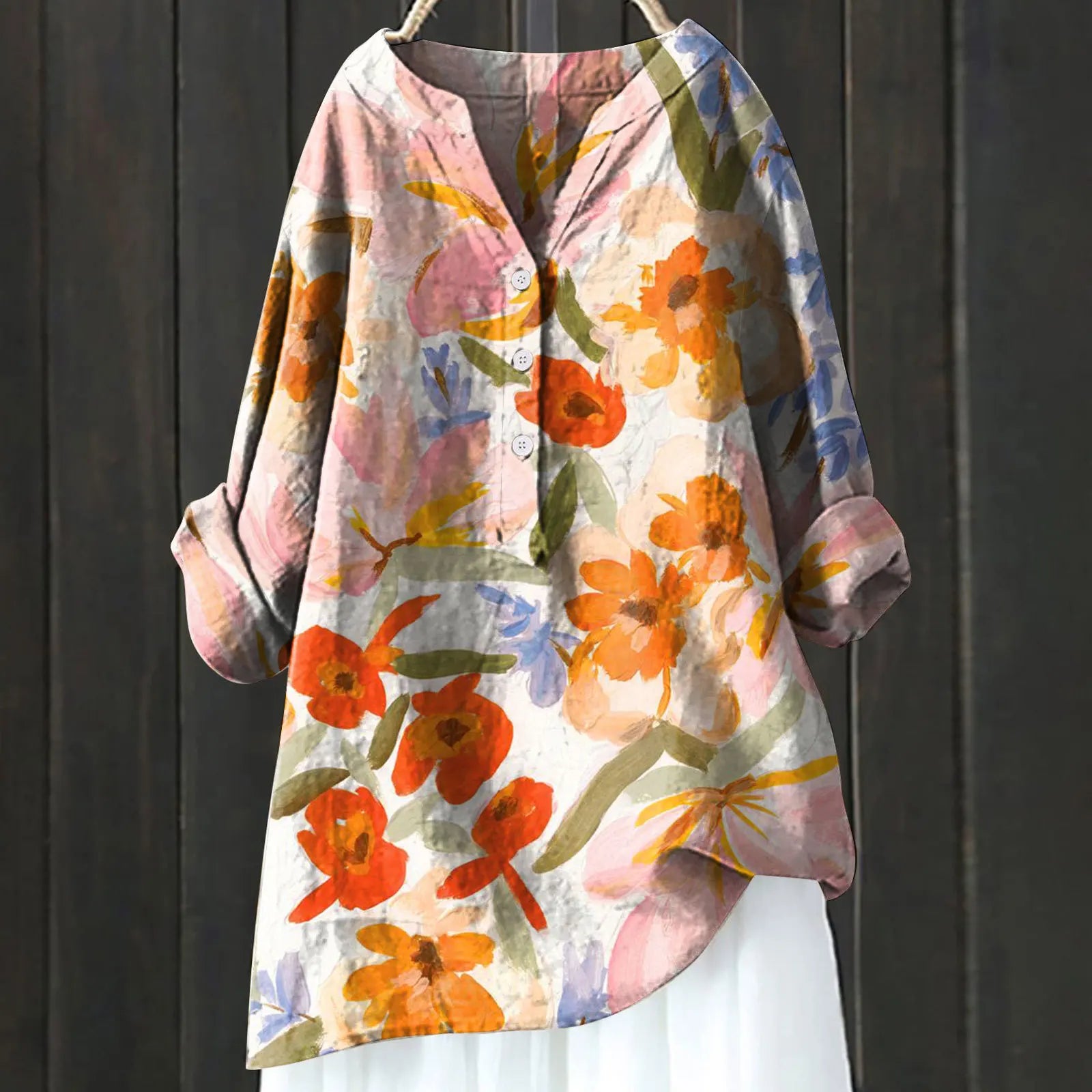 Maelle - Blouse met bloemenprint en halve knoopsluiting met lange mouwen dames