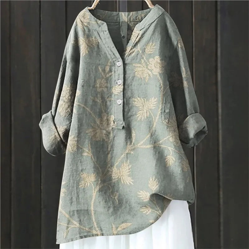 Maelle - Blouse met bloemenprint en halve knoopsluiting met lange mouwen dames