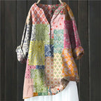 Maelle - Blouse met bloemenprint en halve knoopsluiting met lange mouwen dames