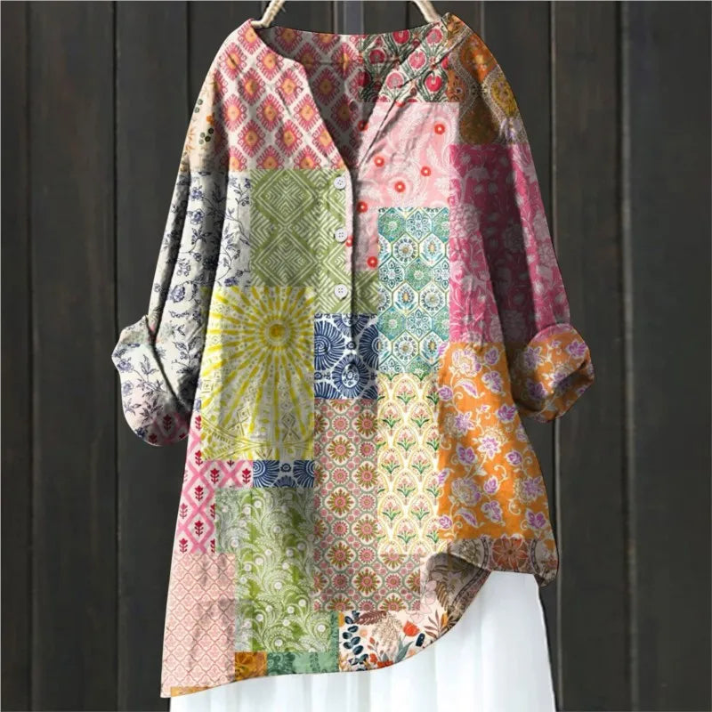 Maelle - Blouse met bloemenprint en halve knoopsluiting met lange mouwen dames