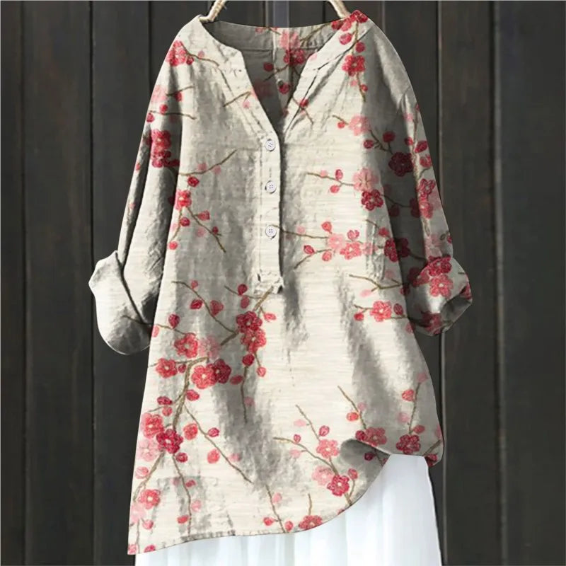 Maelle - Blouse met bloemenprint en halve knoopsluiting met lange mouwen dames