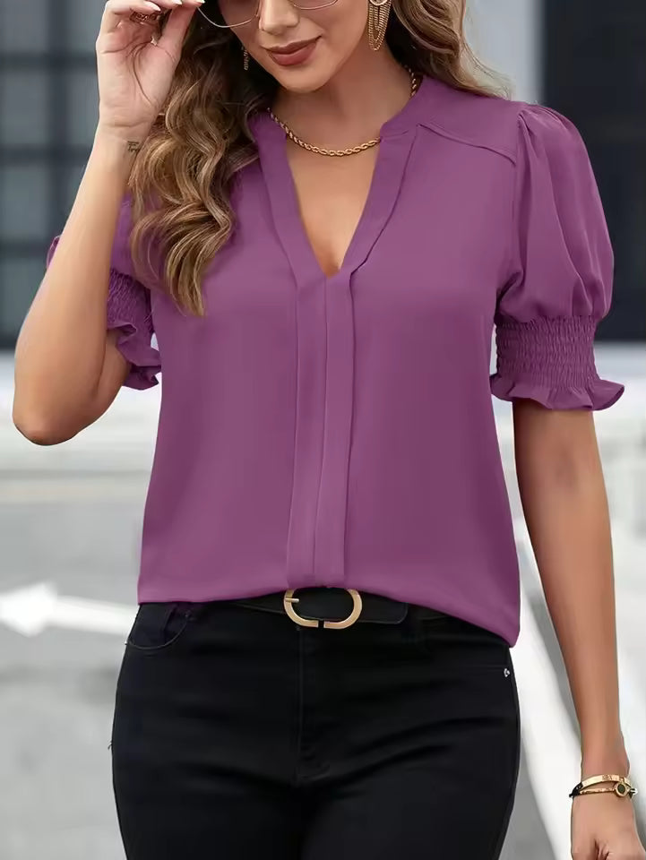 Vera - Blouse met korte mouwen en v-hals dames