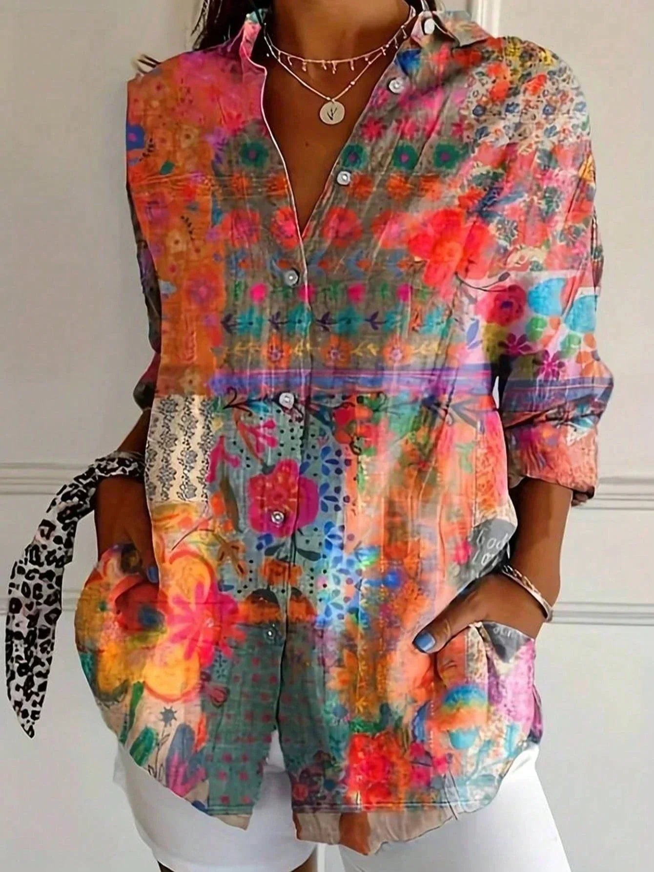 Marceline - Blouse met abstracte print en knoopsluiting voor dames
