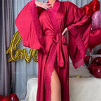 Isaline - Lange kanten kimono met ceintuur en wijde mouwen dames