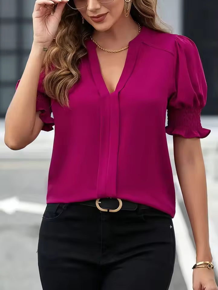 Vera - Blouse met korte mouwen en v-hals dames