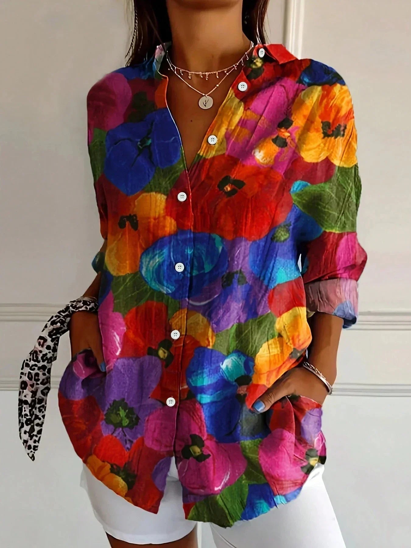 Marceline - Blouse met abstracte print en knoopsluiting voor dames