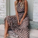 Mouwloze zomerjurk dames met stippen en midi-lengte